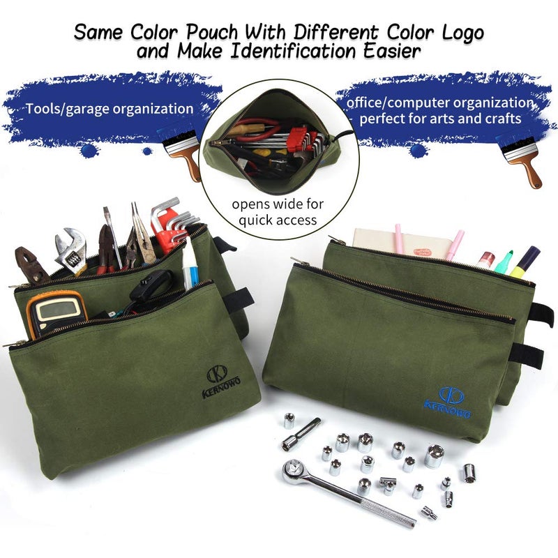 KERNOWO 4 Pack Upgrade Zipper Canvas Tool Pouch  20 oz Heavy Duty Tool Bag  Water Resistant Utility tools Organizer  12.75 X 8 X 2.25 inch Spacious Storage Pouches with Dependable Brass Zippers by KERNOWO - Image 3